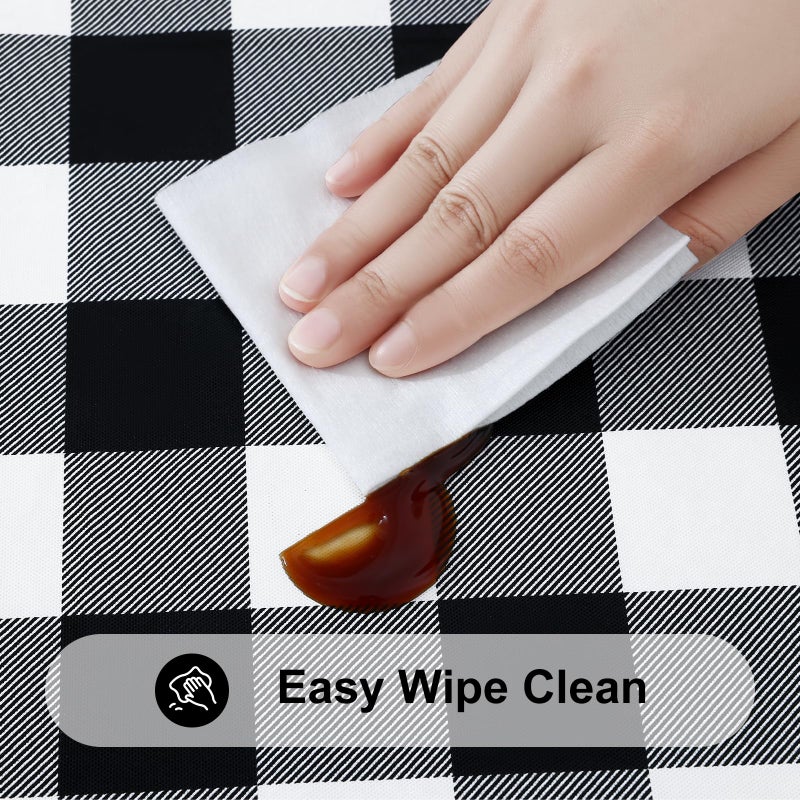 Smiry Round Picnic Tablecloth  Elastic Waterproof Fitted Vinyl Tablecloths for 36""-44"" Tables  Flannel Backed Buffalo Plaid Table Cover for Dining  Camping  Outdoor  Black and White - Image 4